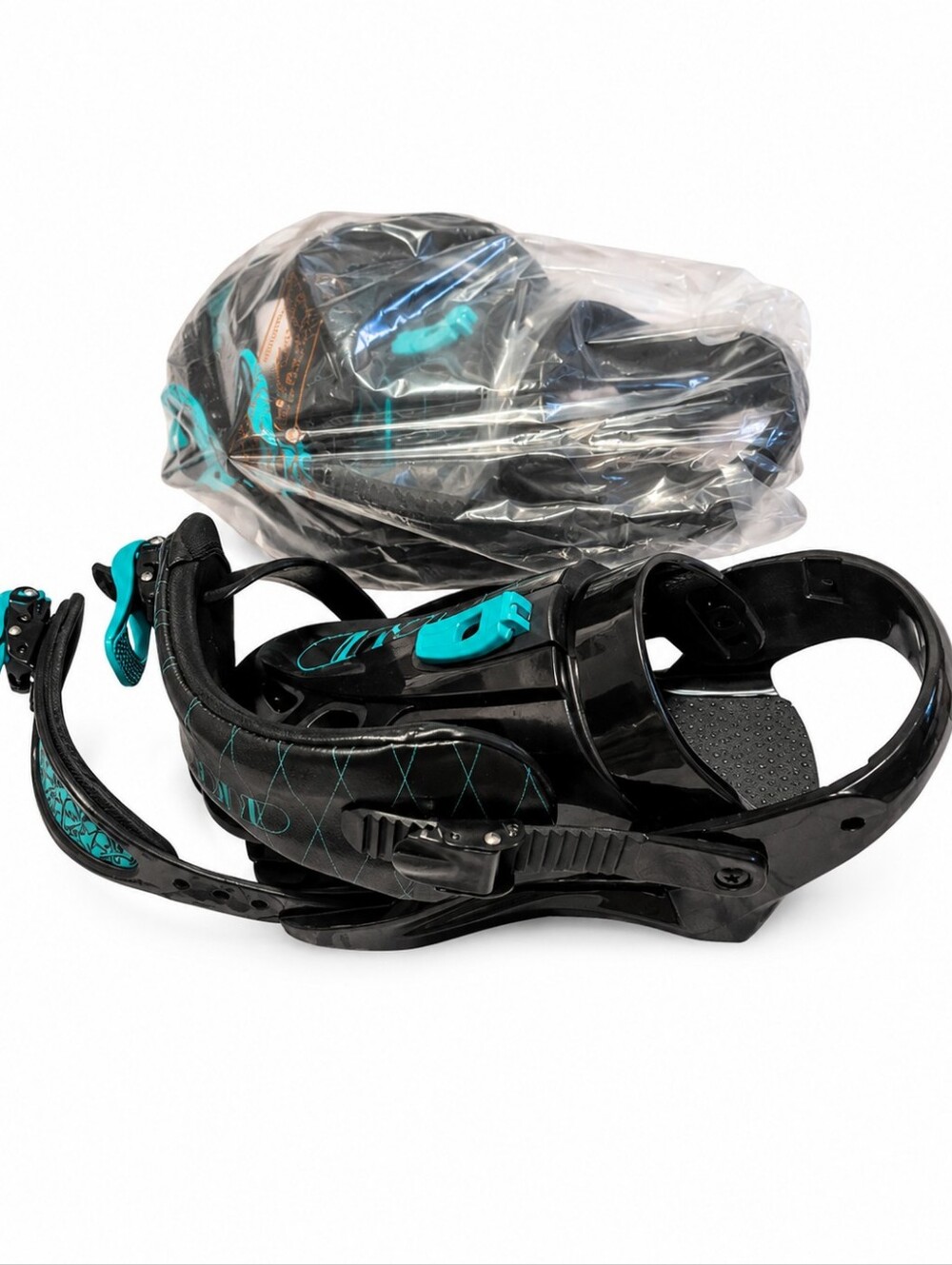 Liquid Snowboard Bindings Black Teal with Mounting Hardware & Original Box